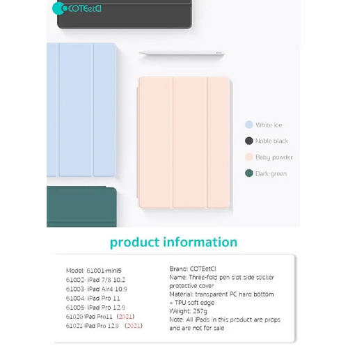 COTEetCI Tri-Fold Pen Slot Side Sticker Protective Case iPad Pro 12.9 - Image 3