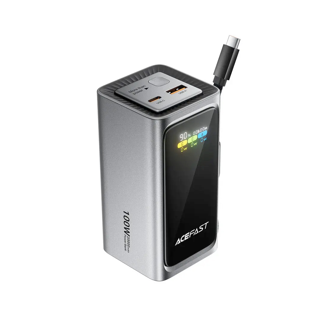 ACEFAST M33 20000mAh Power Bank 100W Fast Charging with Built-In USB-C Cable - Image 7