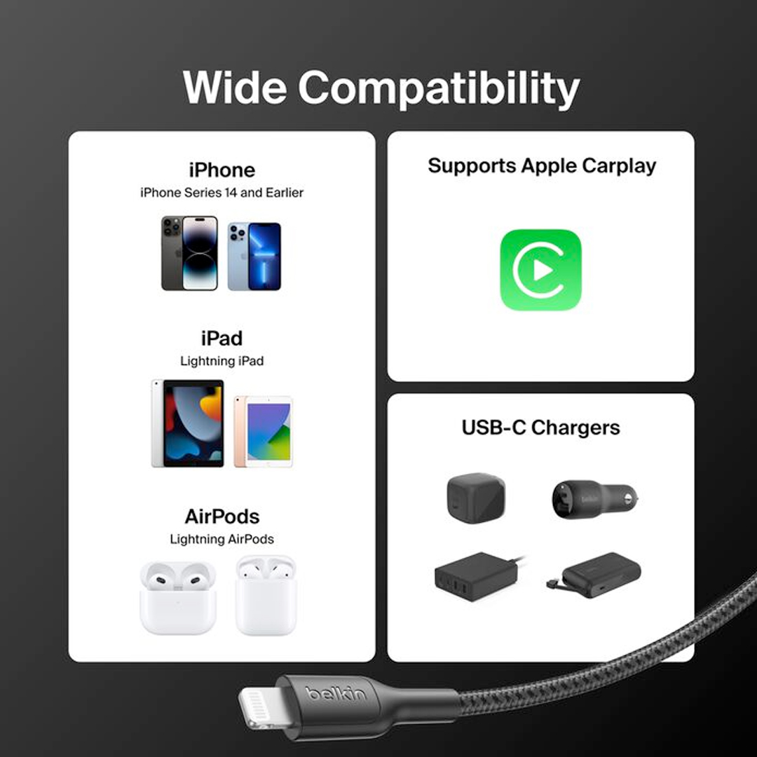 BELKIN BoostCharge Braided USB-C to Lightning Cable 1.5M - Image 3