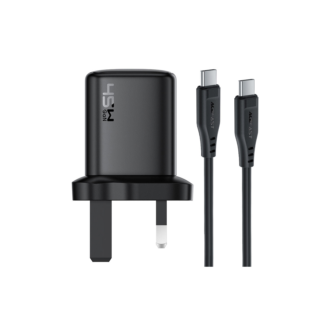 ACEFAST A133 PD45W GaN USB-C Wall Charger black (UK) with C to C Cable